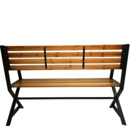 Rackhams Kendal 2 Person Outdoor Modern Cross Design Metal Wooden Garden Patio Bench - thumbnail 6