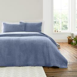 Rackhams Attica Velvet Embroidered Bedspread Blue - 240 x 260 cm - Blue