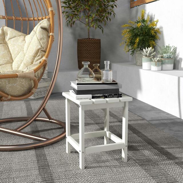 Rackhams Square Coffee Table, HDPE Side Table for Porch, Garden, White - image 1