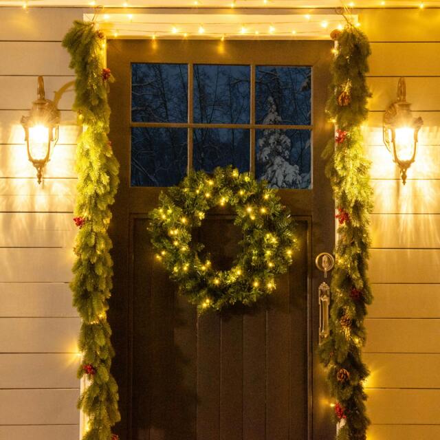 Rackhams Christmas Wreath 50 Warm White LED Lights Ideal Artificial Decor - image 1