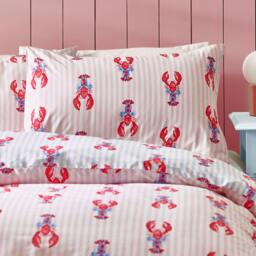 Rackhams Lobster Stripe Reversible Duvet Cover Set Pink / Blue - Double - Pink / Blue - thumbnail 3