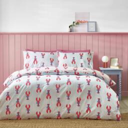Rackhams Lobster Stripe Reversible Duvet Cover Set Pink / Blue - Double - Pink / Blue - thumbnail 2