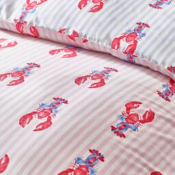 Rackhams Lobster Stripe Reversible Duvet Cover Set Pink / Blue - Double - Pink / Blue - thumbnail 4