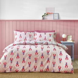 Rackhams Lobster Stripe Reversible Duvet Cover Set Pink / Blue - Double - Pink / Blue - thumbnail 1