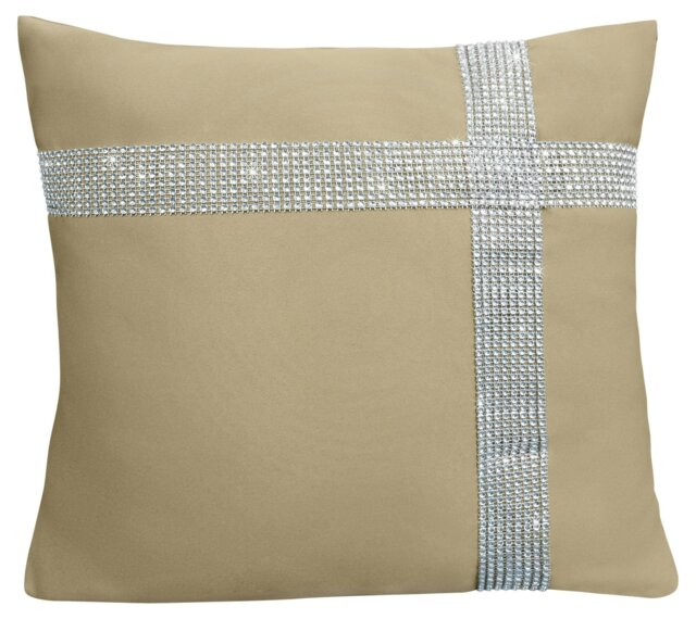 Rackhams Diamonte Detail Soft Touch Matte Fabric Scatter Cushion - 43cm x 43cm - Stone - image 1