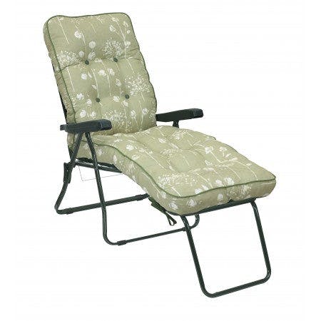 Rackhams Deluxe Garden Lounger - Multi-Pattern Reclining Sun Lounger - Renaissance Sage (Green Frame) - 118cm x 58cm x 118cm - image 1
