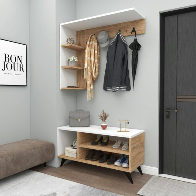 Rackhams Hallway Coat Rack with Shelves Cassia - Atlantic Pine & White