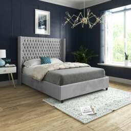 Rackhams Venice Glitter Border Upholstered Soft Velvet Bed Frame - Cream - Grey - Single - thumbnail 1