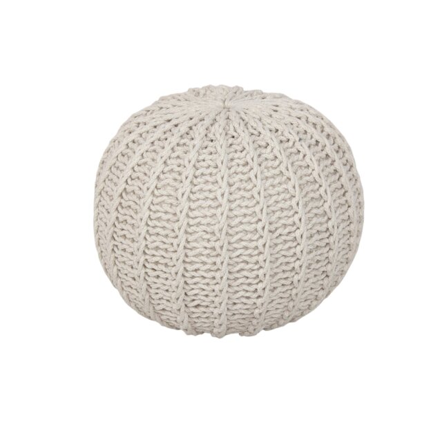 Rackhams Cable Knit Round Pouffe Chunky Seat Footstool Ottoman 100% Cotton Handmade - Cream - image 1