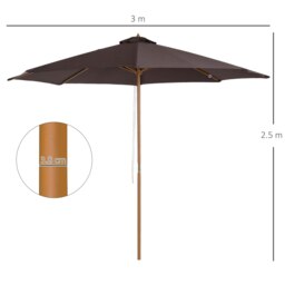 Rackhams 3m Wooden Garden Parasol Sun Shade Outdoor Umbrella Canopy - Coffee - Brown - 300cm x 300cm x 250cm - thumbnail 5
