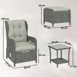 Rackhams Garden Furniture Set, Rattan Reclining Garden Chair Set, Cream - Modular sofa set - 5 - PE rattan, aluminium, polyester, tempered glass - thumbnail 3