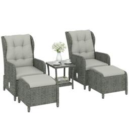 Rackhams Garden Furniture Set, Rattan Reclining Garden Chair Set, Cream - Modular sofa set - 5 - PE rattan, aluminium, polyester, tempered glass - thumbnail 2