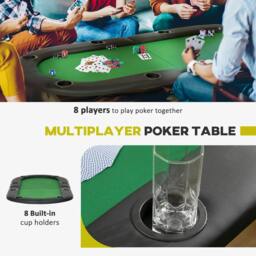 Rackhams 8 Player Folding Poker Table, Oval Portable Blackjack Casino Table with Cup Holder, Felt Top and Metal Base, 183 x 82 x 75cm, Green and Black - thumbnail 5