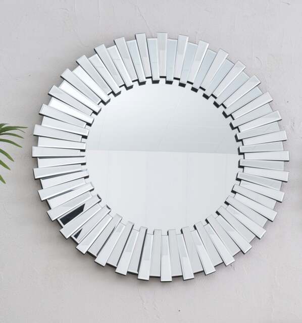 Rackhams Decorative Round Sunburst Wall Mirror 60 or 80cm Unique 3D Effect Living Room - 80cm