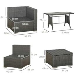 Rackhams 9-Seater Garden Rattan Furniture 10 Pcs Rattan Corner Dining Sofa Set, Grey/Dusty Blue Cushion - Grey - thumbnail 3