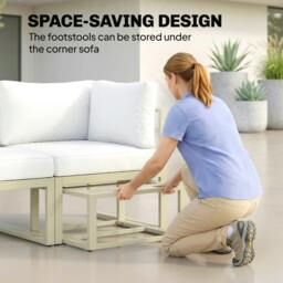 Rackhams 6 PC Garden Daybed, Sectional Sofa Set with Coffee Table, Footstool - Aluminium, Polyester - Cream - 69 x 65 x 63 cm - thumbnail 5