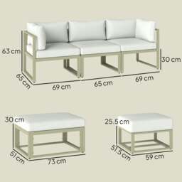 Rackhams 6 PC Garden Daybed, Sectional Sofa Set with Coffee Table, Footstool - Aluminium, Polyester - Cream - 69 x 65 x 63 cm - thumbnail 3