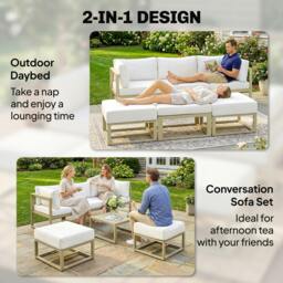 Rackhams 6 PC Garden Daybed, Sectional Sofa Set with Coffee Table, Footstool - Aluminium, Polyester - Cream - 69 x 65 x 63 cm - thumbnail 4