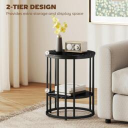 Rackhams Marble-Effect Round Coffee Table Set of 2 for Living Room, Black - Large: 45cm, Small: 40cm - Steel, MDF - Coffee Table Set - thumbnail 6