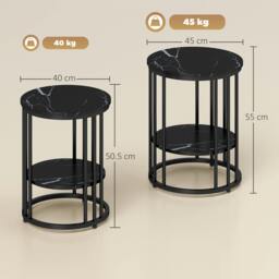 Rackhams Marble-Effect Round Coffee Table Set of 2 for Living Room, Black - Large: 45cm, Small: 40cm - Steel, MDF - Coffee Table Set - thumbnail 5