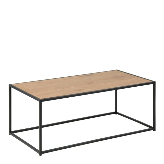 Rackhams Seaford Black Metal Coffee Table with Oak Top - 1 - Black and Natural - Brown - image 1