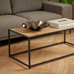 Rackhams Seaford Black Metal Coffee Table with Oak Top - 1 - Black and Natural - Brown - thumbnail 6