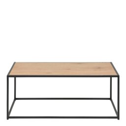 Rackhams Seaford Black Metal Coffee Table with Oak Top - 1 - Black and Natural - Brown - thumbnail 2