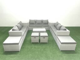 Rackhams 8 Pieces Rattan Garden Furniture Set Outdoor Garden Sofa Coffee Table Set with 4 Footstools Light Grey Mixed - thumbnail 1
