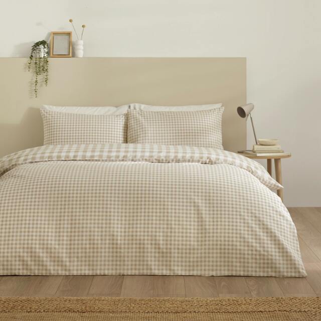 Rackhams Bamford Gingham Check Reversible Duvet Cover Set Natural - King - Natural - image 1