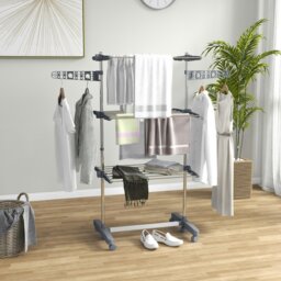 Rackhams 3-Tier Large Clothes Airer Stainless Steel Clothes Drying Rack - Grey - 142L x 55W x 152Hcm - thumbnail 1