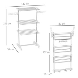 Rackhams 3-Tier Large Clothes Airer Stainless Steel Clothes Drying Rack - Grey - 142L x 55W x 152Hcm - thumbnail 4