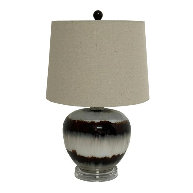 Rackhams Sepia Shadows Squat Linen Table Lamp - Brown - One Size - Brown - 100% Mixed - image 1