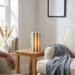 Rackhams Amparo Blue and Oatmeal Striped Linen Table Lamp with Fabric Base - thumbnail 6