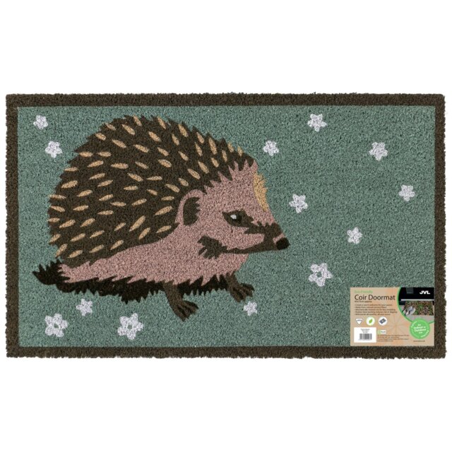 Rackhams Eco-Friendly Latex Backed Coir Entrance Doormat, 45x75cm - Hedgehog - image 1