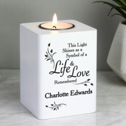Rackhams Personalised Life & Love White Wooden Tea Light Holder - thumbnail 4