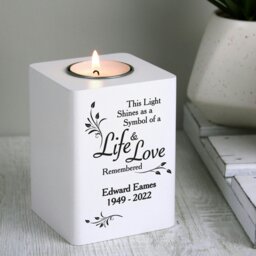 Rackhams Personalised Life & Love White Wooden Tea Light Holder - thumbnail 2