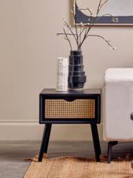 Rackhams Cebu Black Side Table with Rattan Drawer