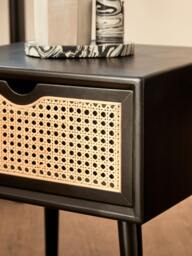 Rackhams Cebu Black Side Table with Rattan Drawer - thumbnail 3