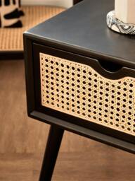 Rackhams Cebu Black Side Table with Rattan Drawer - thumbnail 4