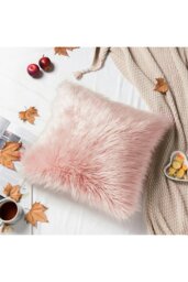 Rackhams Fluffy Faux Wool Pink Cushion Cover - Pink - thumbnail 2