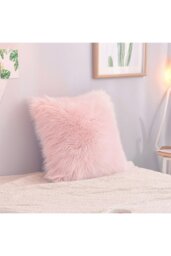 Rackhams Fluffy Faux Wool Pink Cushion Cover - Pink - thumbnail 5