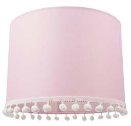 "Rackhams Cute and Modern Pink Cotton 10"" Lamp Shade with Small White Woolly Pom Poms"