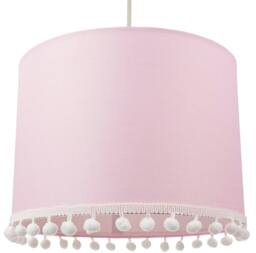"Rackhams Cute and Modern Pink Cotton 10"" Lamp Shade with Small White Woolly Pom Poms" - thumbnail 2