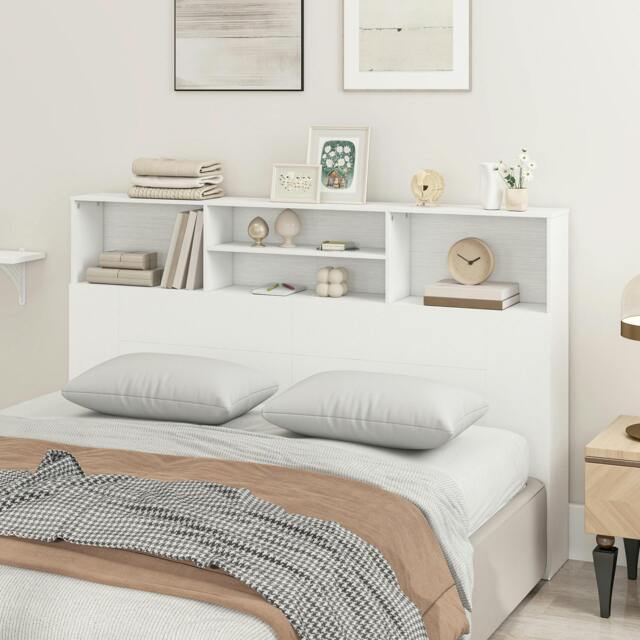 Rackhams King Size Headboard with Storage and 4 Open Compartments, White - image 1