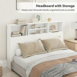 Rackhams King Size Headboard with Storage and 4 Open Compartments, White - thumbnail 4