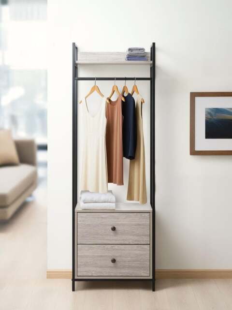 Rackhams Alva Open Wardrobe with 2 Drawers - Grey Oak - image 1