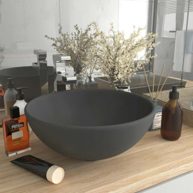 Rackhams Luxury Bathroom Basin Round Matt Dark Grey 32.5x14 cm Ceramic