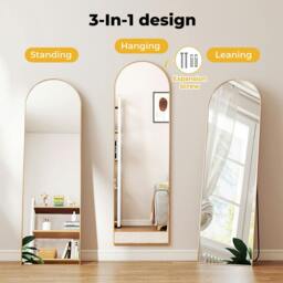 Rackhams 165cm Full Length Free Standing Floor Mirror Arched Decor Golden Frame - thumbnail 5