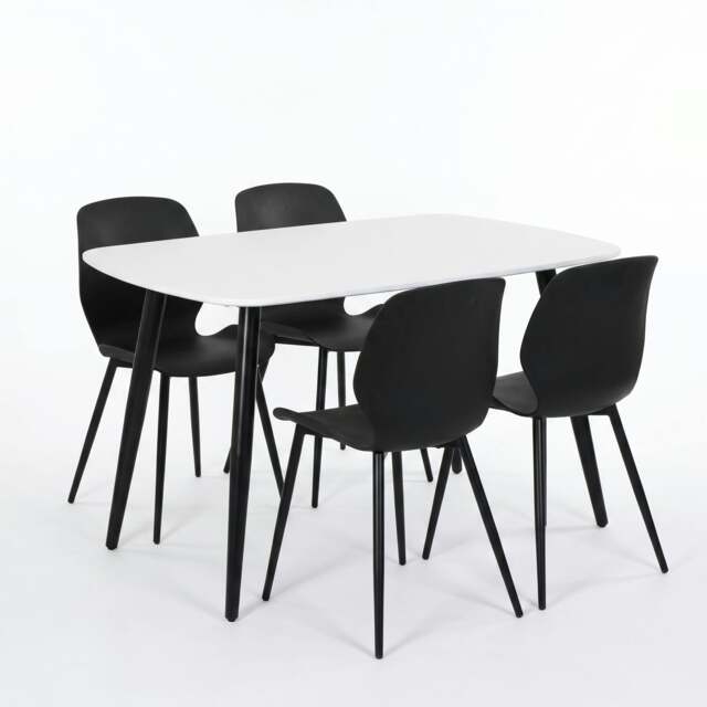 Rackhams Aspen Dining Set - White Rectangular Table & 4 Carnaby Dining Chairs - Black