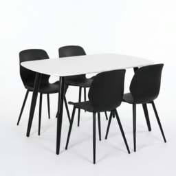 Rackhams Aspen Dining Set - White Rectangular Table & 4 Carnaby Dining Chairs - Black - thumbnail 1